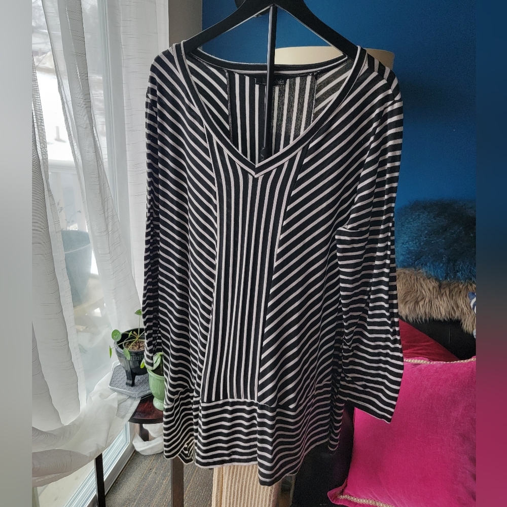 Moonlight XXL Long Sleeve Black And White Striped Top